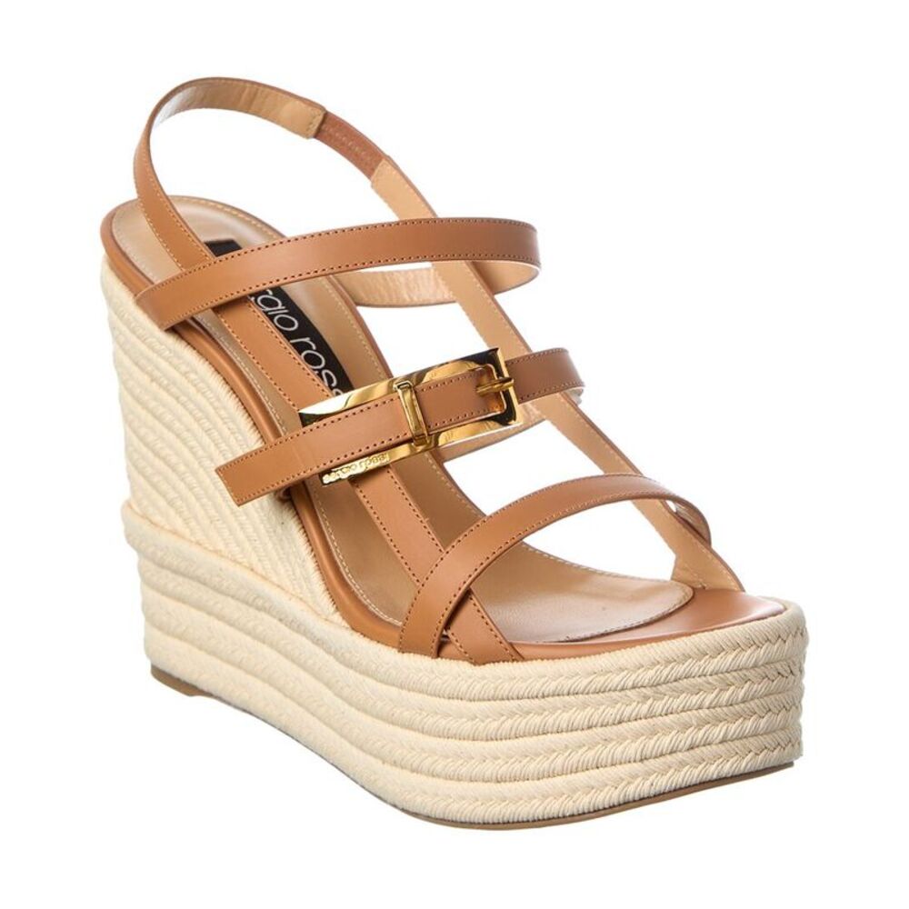 Sergio Rossi Nora 75 Leather Wedge Sandal, Brown